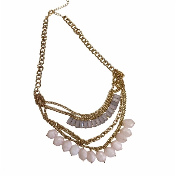 Multi Chain Tiered Statement Necklace Gold Tone - Picture 5 of 6